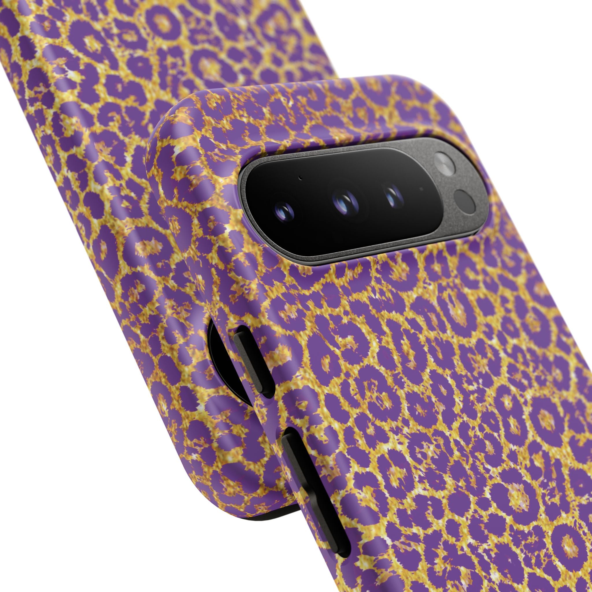 Purple Gold Leopard Tough Phone Case for iPhone, Galaxy, or Google Pixel