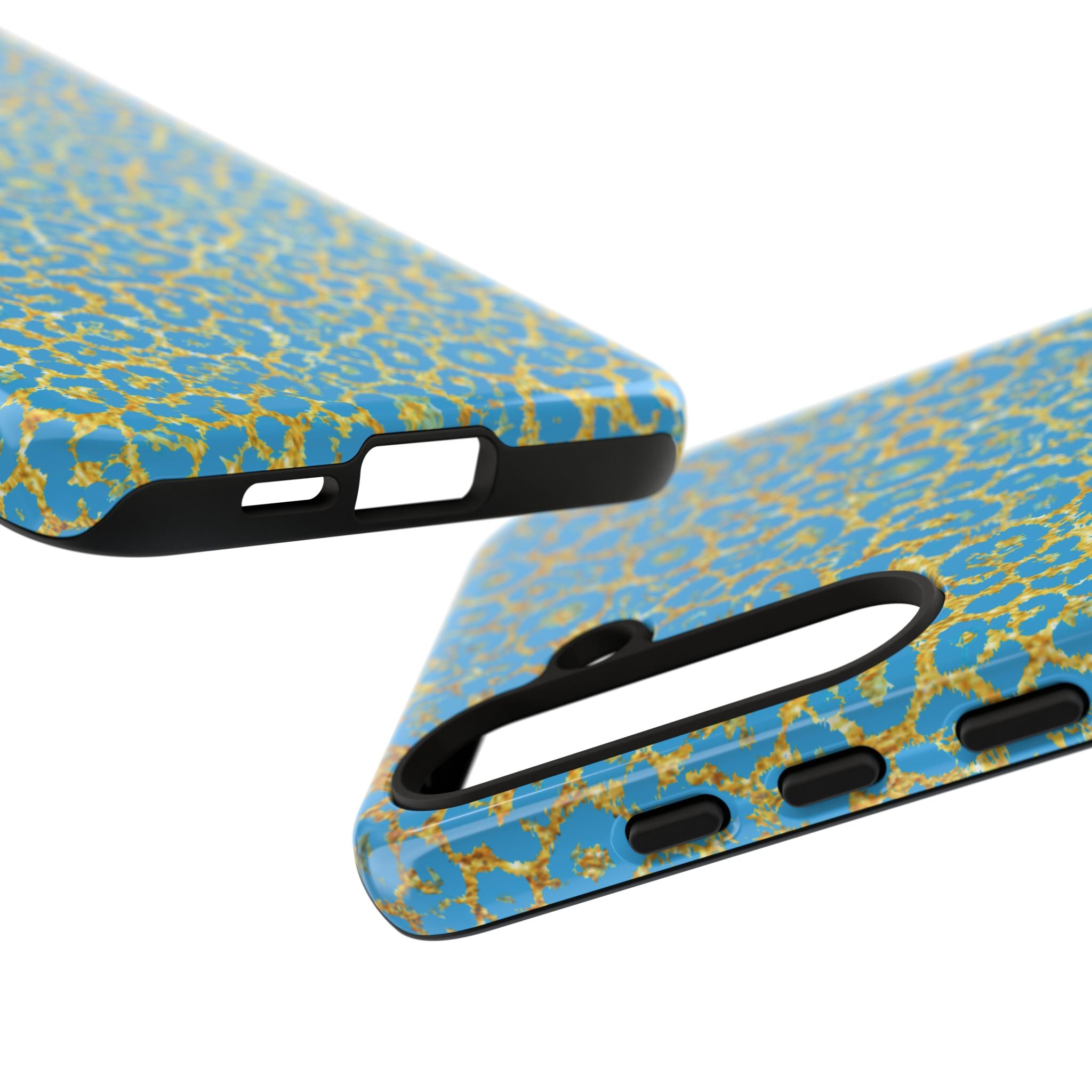 Blue Gold Leopard Tough Phone Case for iPhone, Galaxy, or Google Pixel