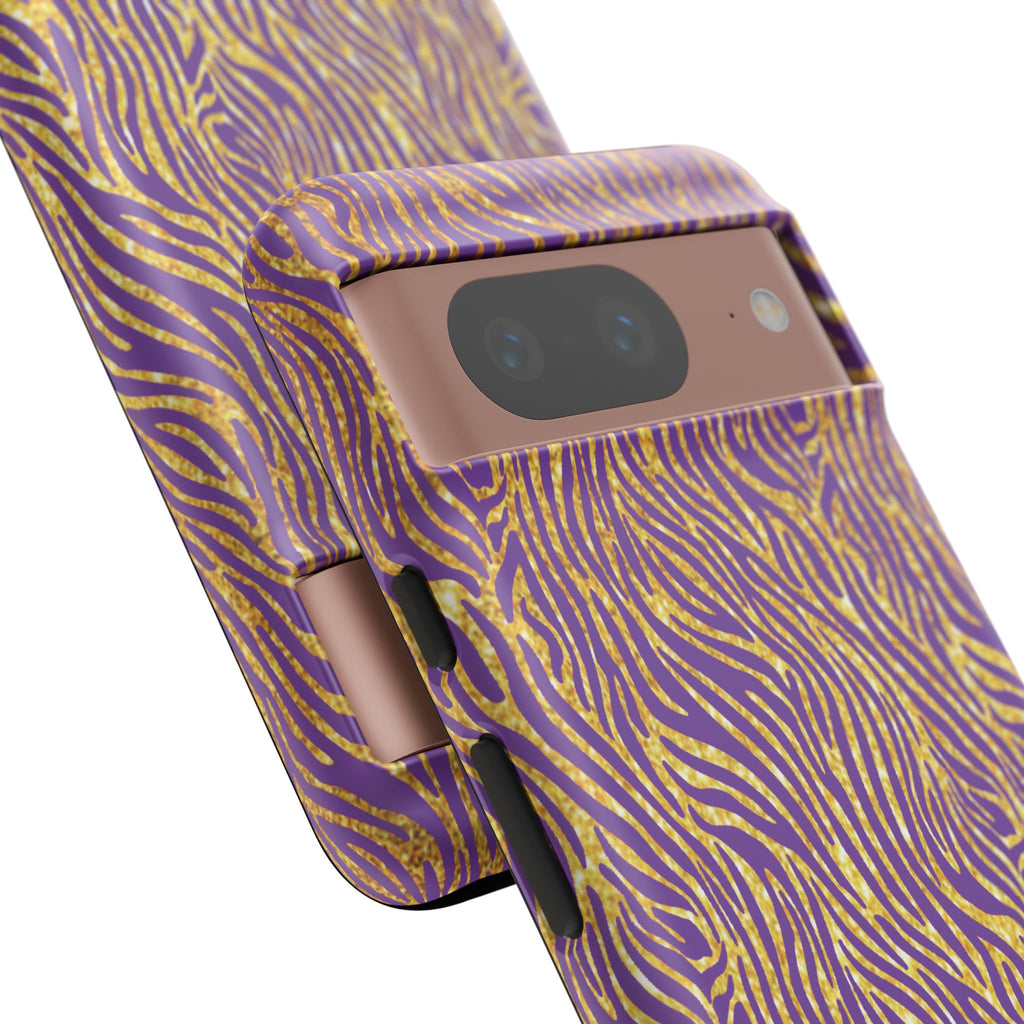 Vibrant Purple Gold Zebra Tough Phone Case iPhone, Galaxy, or Google Pixel