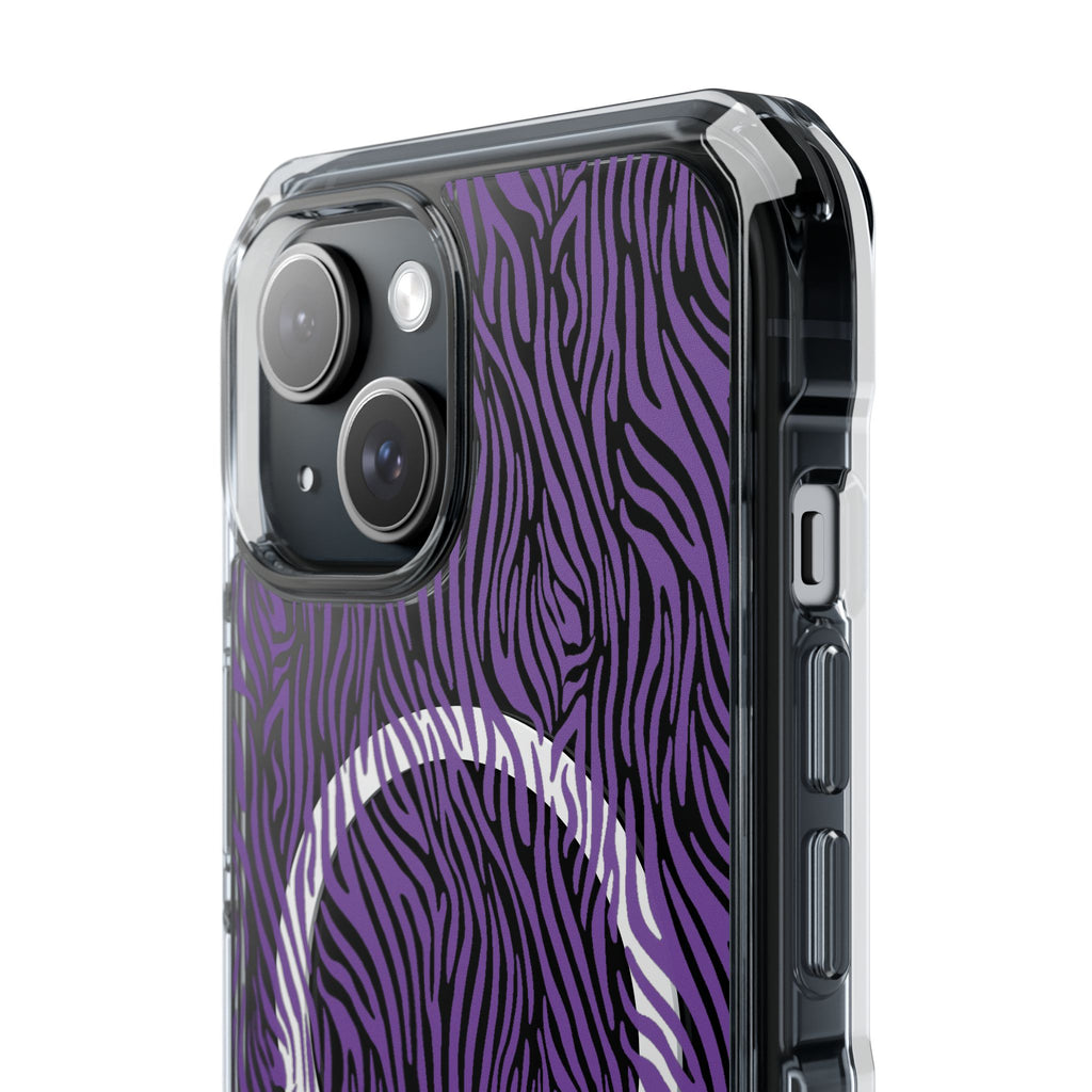 Purple Zebra Magnetic iPhone 14, 15, 16 Series Clear Impact Cases