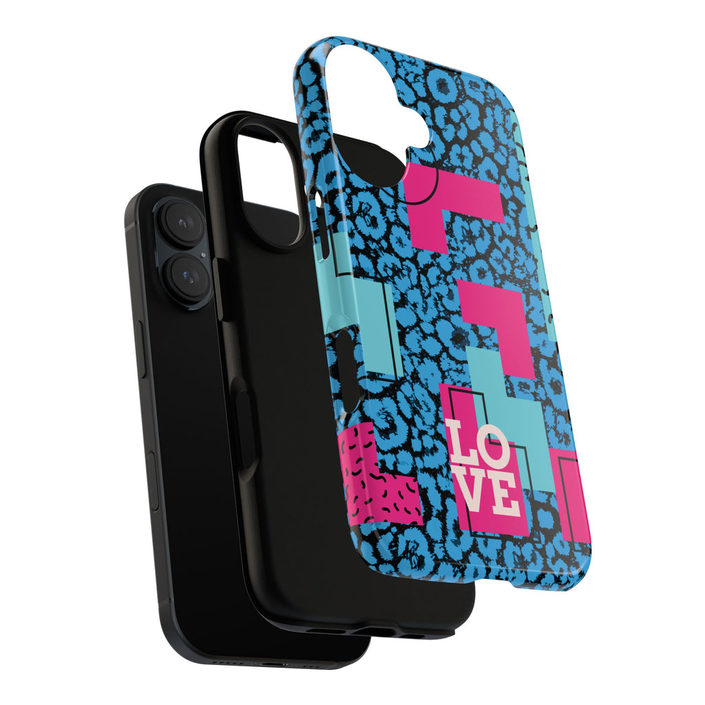 LOVE Blue Leopard 80s Vibe Tough Case for iPhone, Galaxy, or Google Pixel