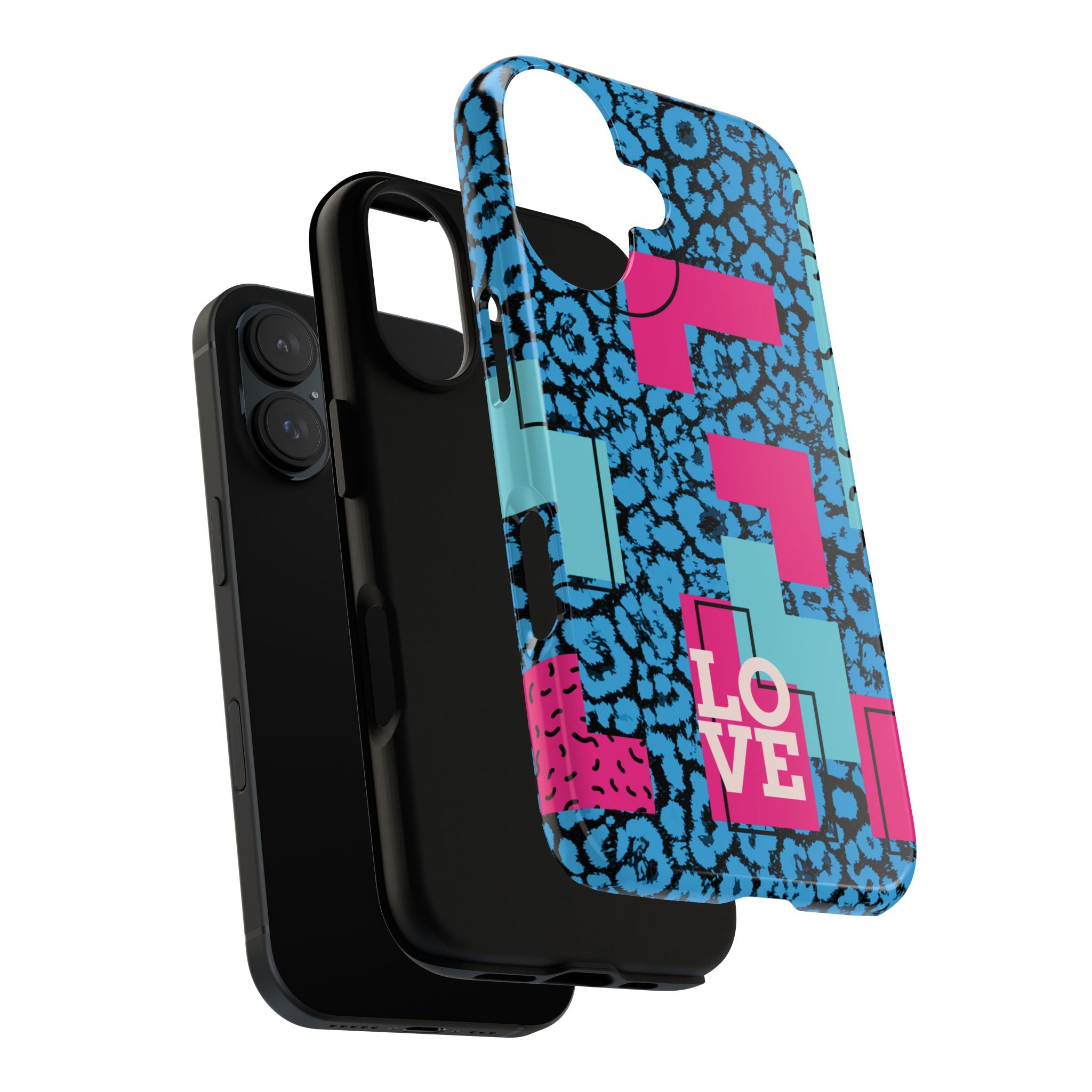 LOVE Blue Leopard 80s Vibe Tough Case for iPhone, Galaxy, or Google Pixel
