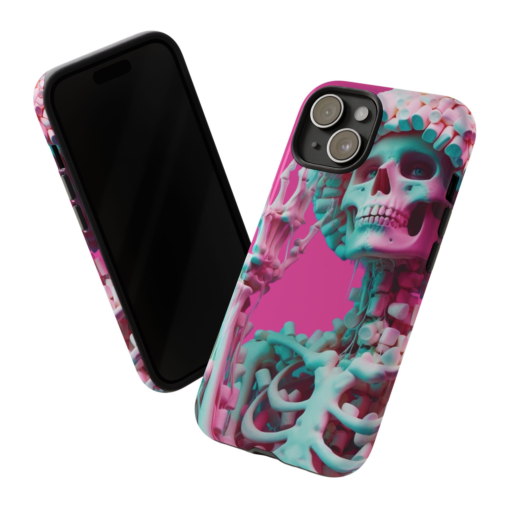 Neon Pink Skeleton Tough Phone Case for iPhone, Galaxy and Google Pixel