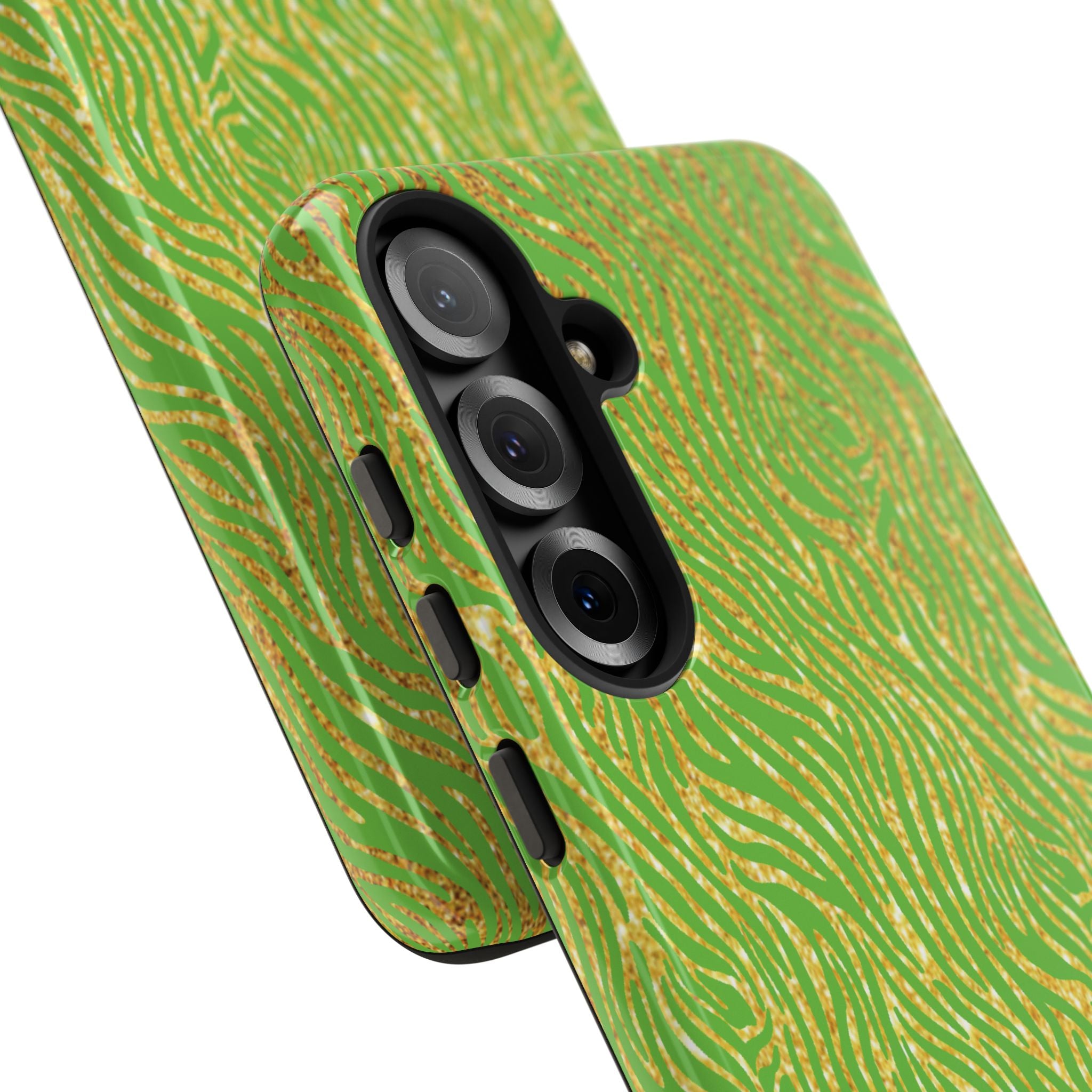 Neon Green Gold Zebra Tough Phone Case for iPhone, Galaxy, or Google Pixel