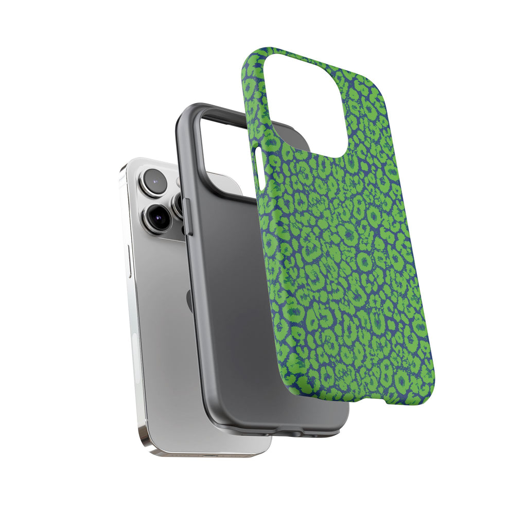 Blue Neon Green  Leopard Tough Phone Case for iPhone, Galaxy, or Google Pixel