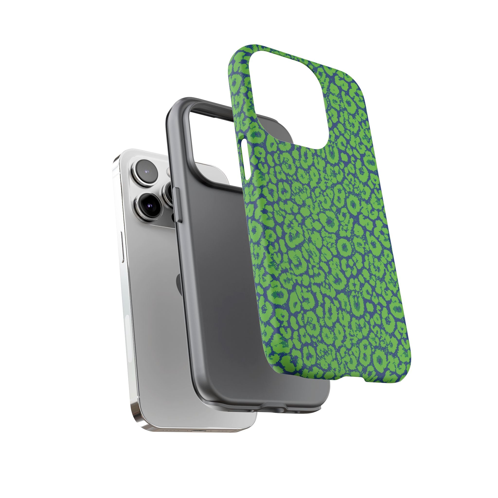 Blue Neon Green  Leopard Tough Phone Case for iPhone, Galaxy, or Google Pixel