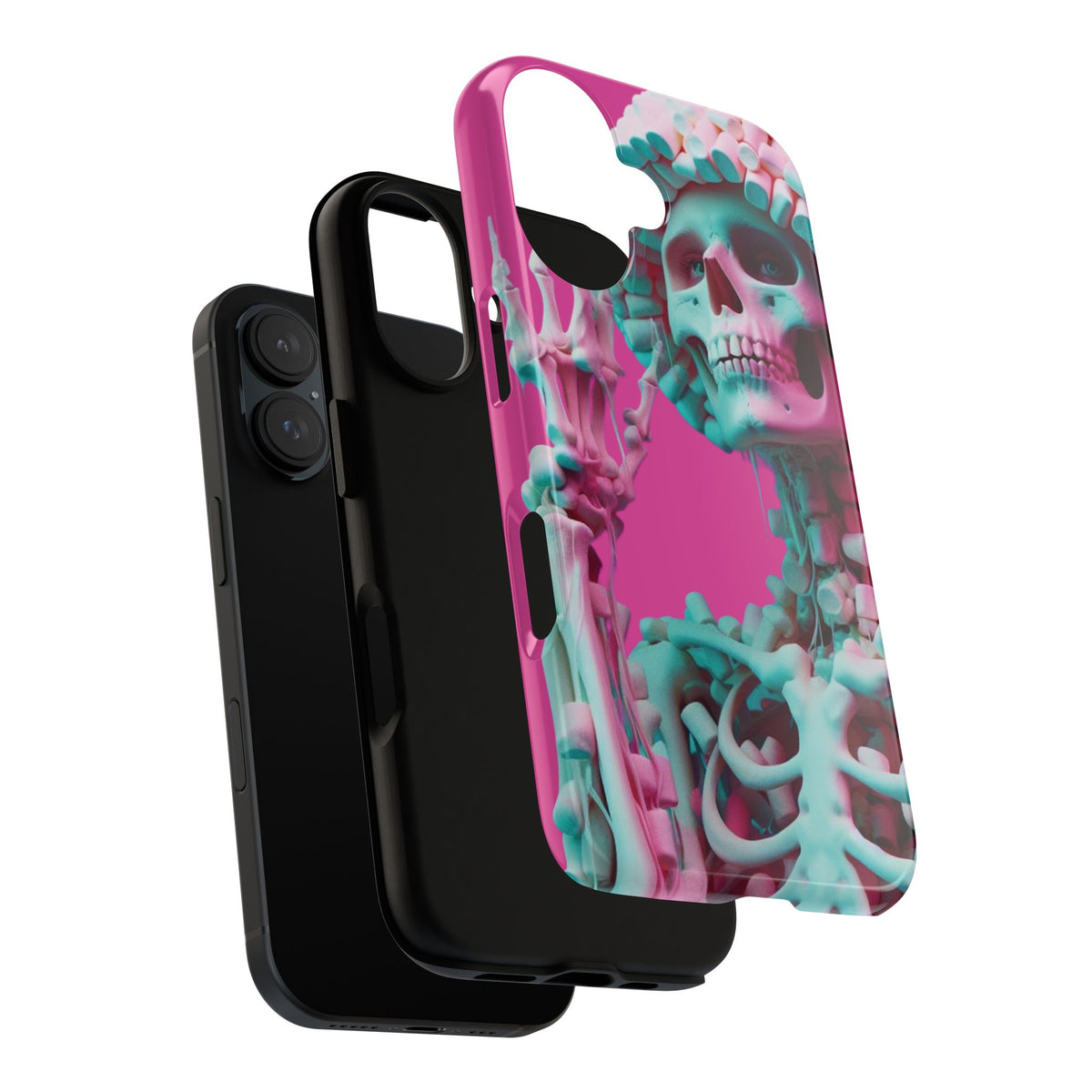 Neon Pink Skeleton Tough Phone Case for iPhone, Galaxy and Google Pixel