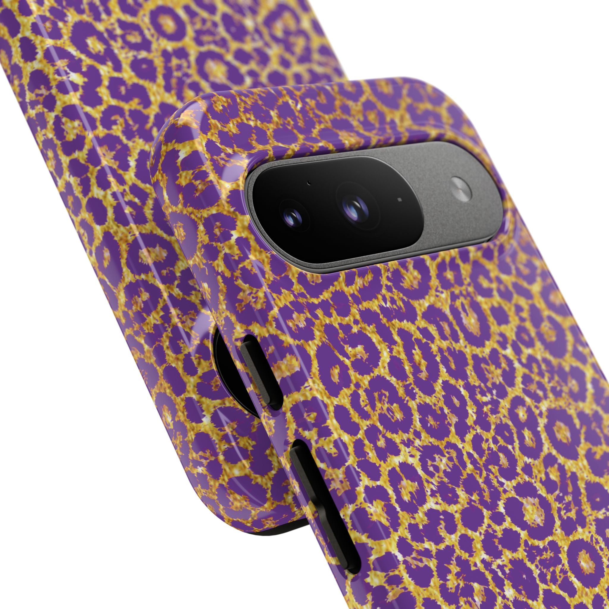 Purple Gold Leopard Tough Phone Case for iPhone, Galaxy, or Google Pixel