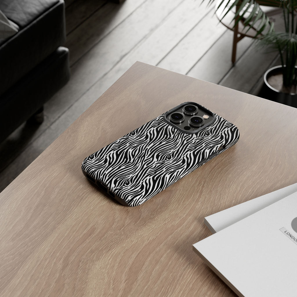 Black and White Zebra Print Tough Case iPhone, Galaxy and Google Pixel