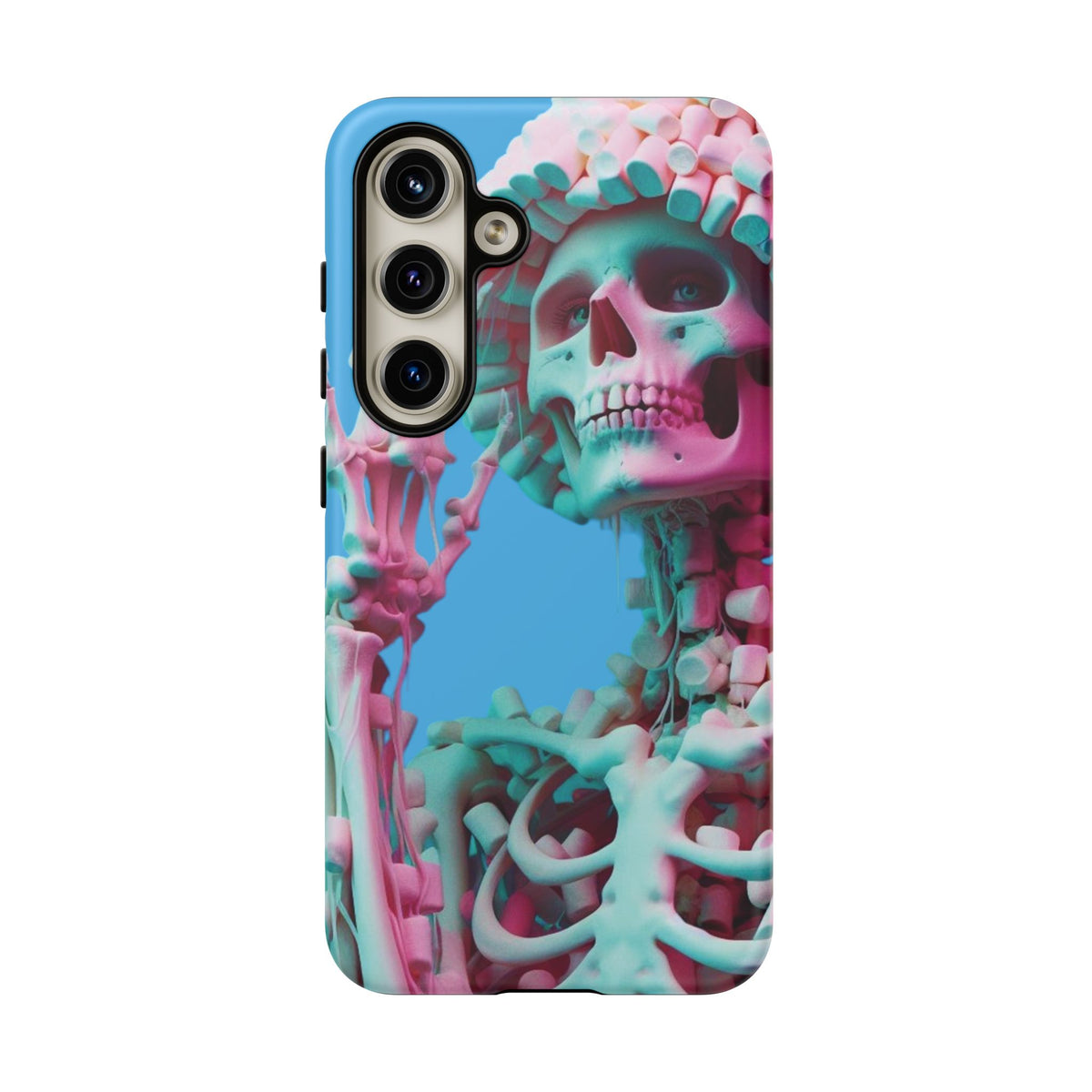 Neon Pink Skeleton Blue Tough Phone Case for iPhone, Galaxy or Google Pixel