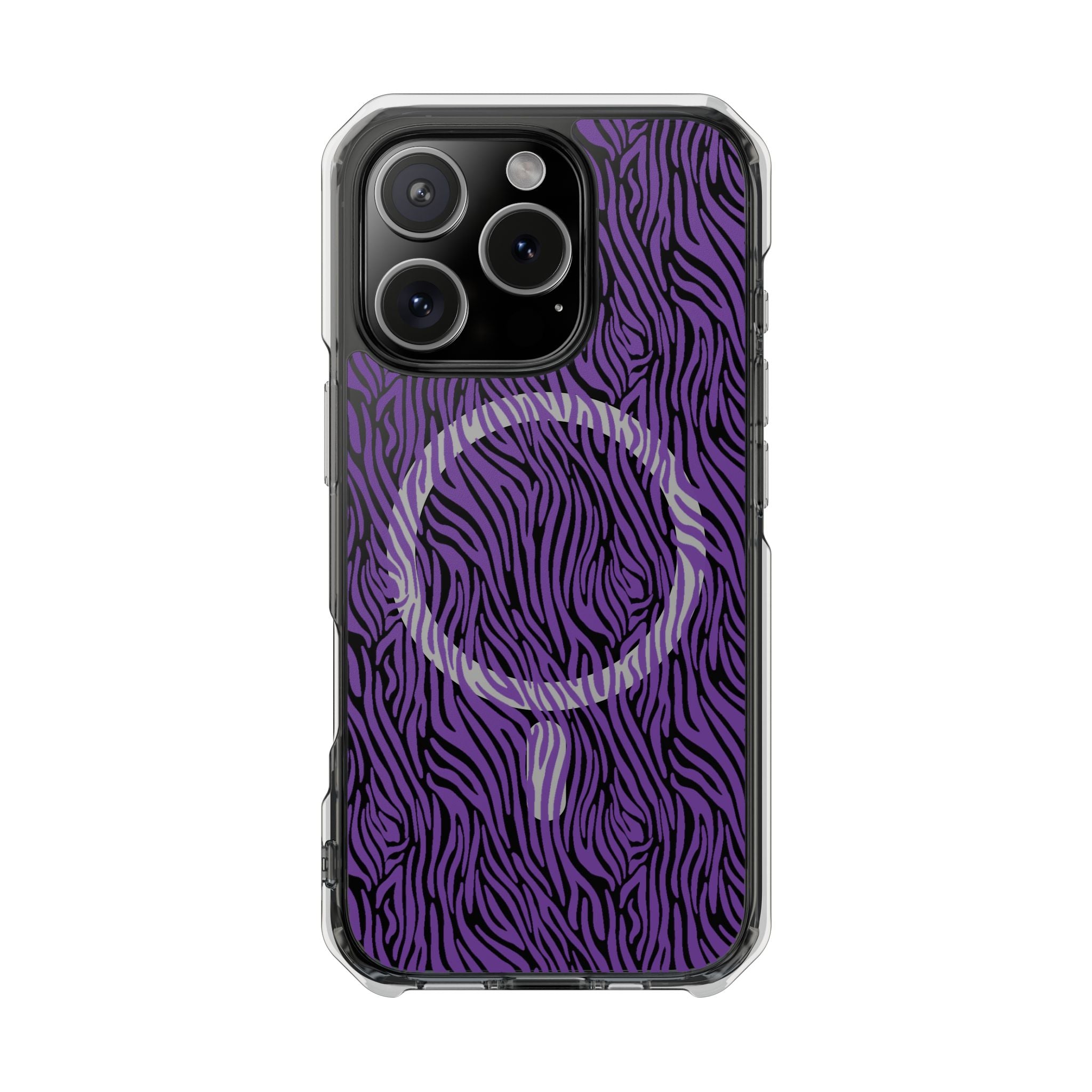 Purple Zebra Magnetic iPhone 14, 15, 16 Series Clear Impact Cases