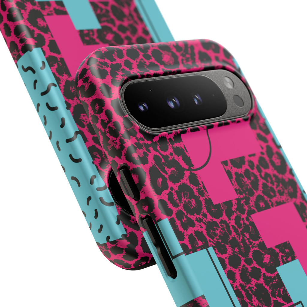 Pink Love Retro Blocks Leopard RG Tough Phone Case for iPhone, Galaxy, or Google Pixel
