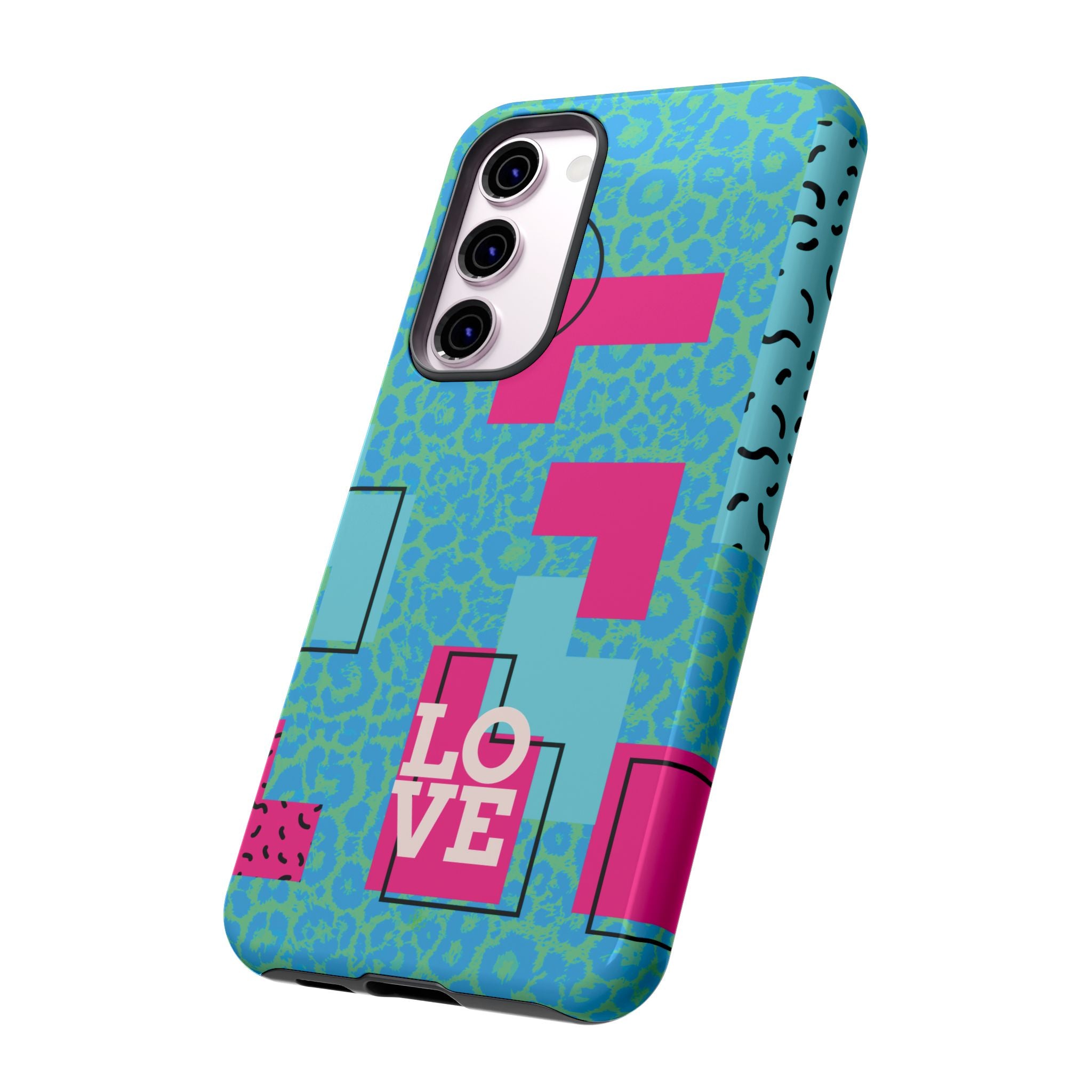 LOVE Aqua Blue Leopard RG Tough Phone Case iPhone, Galaxy, or Google Pixel