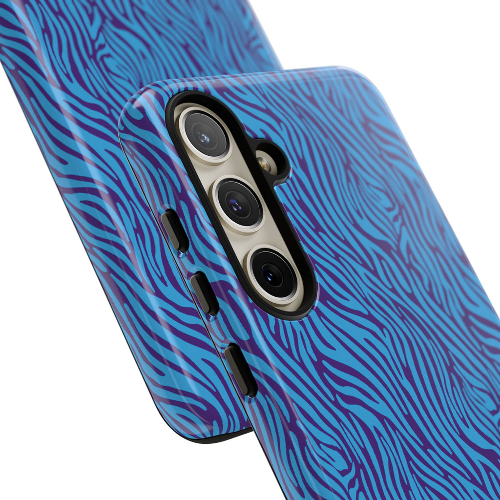 Zebra Print Blue and Purple Tough Case for iPhone, Galaxy or Google Pixel