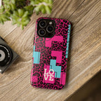 Pink Love Retro Blocks Leopard RG Tough Phone Case for iPhone, Galaxy, or Google Pixel