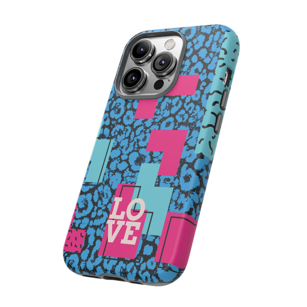 LOVE Blue Leopard 80s Vibe Tough Case for iPhone, Galaxy, or Google Pixel