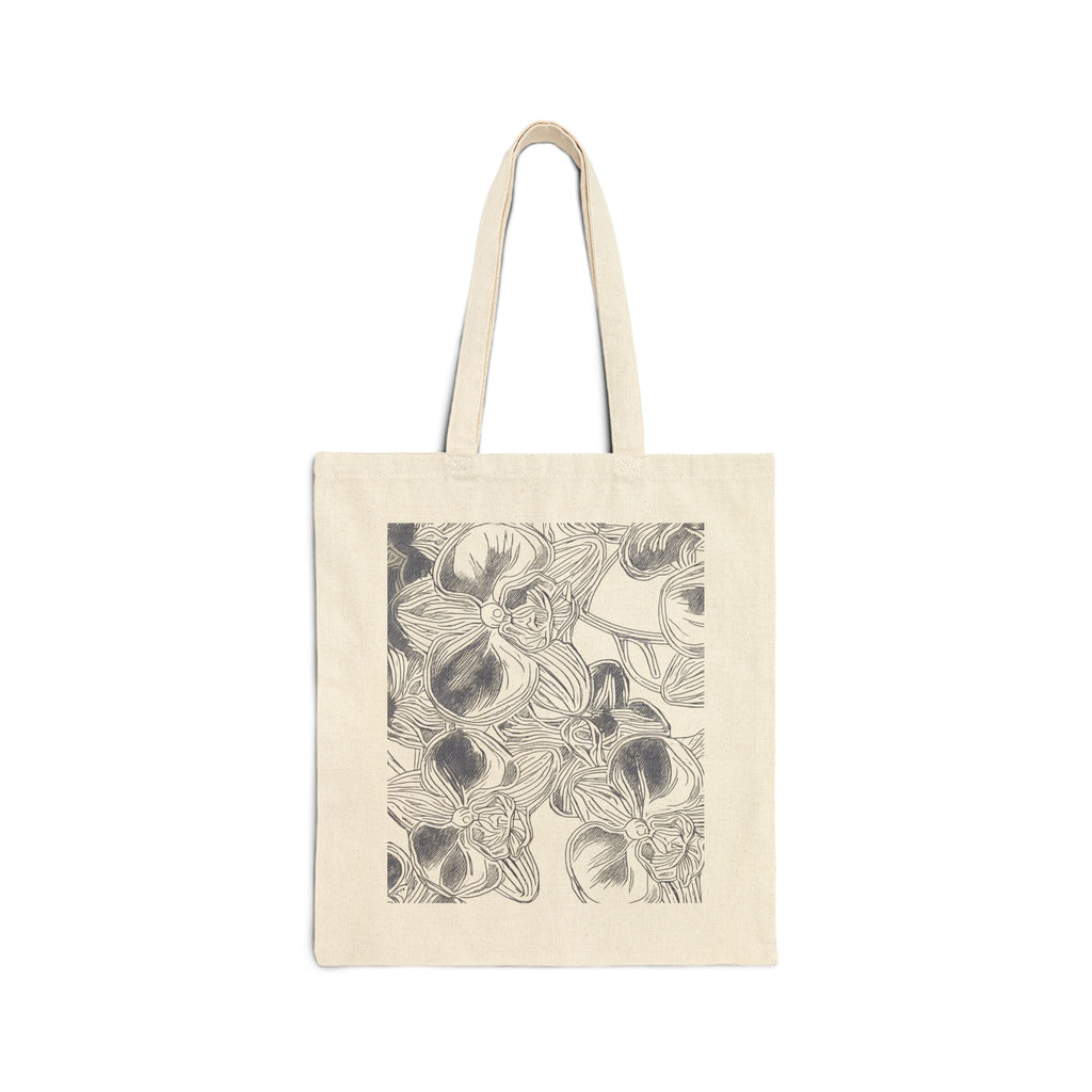 Orchids Print Cotton Canvas Tote Bag