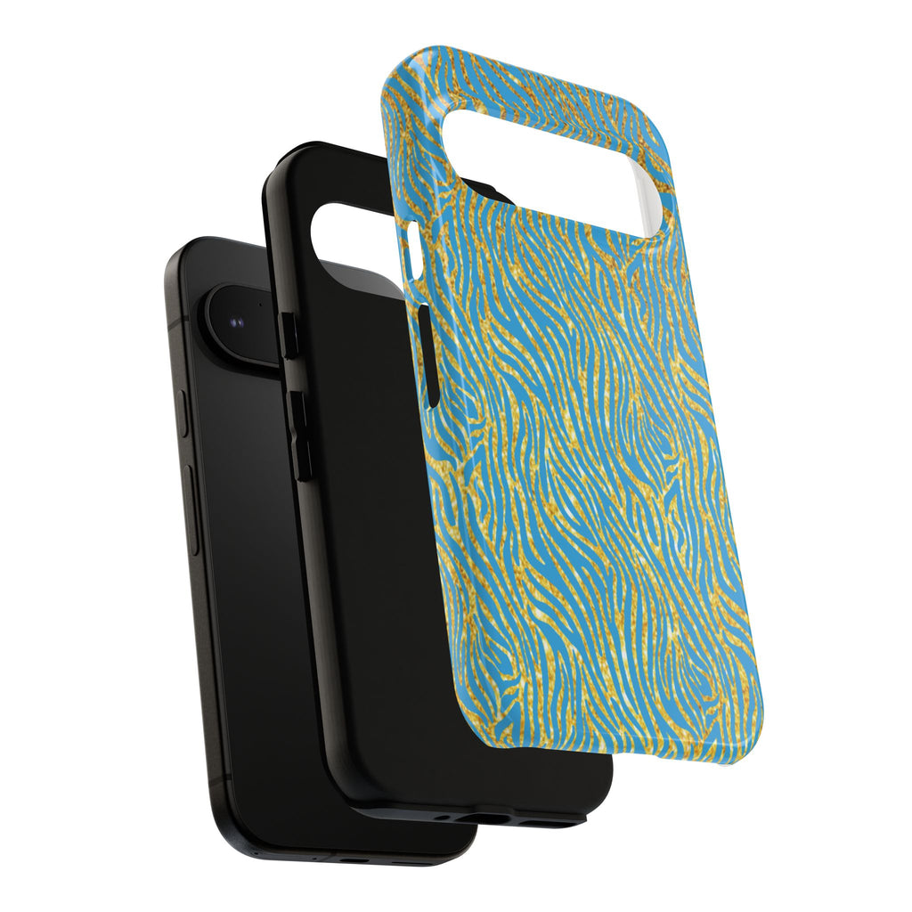 Blue Gold Zebra Tough Case for iPhone, Galaxy, or Google Pixel