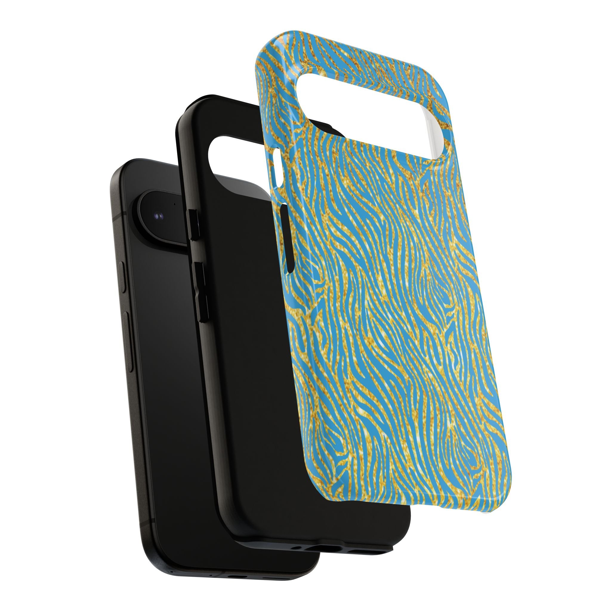 Blue Gold Zebra Tough Case for iPhone, Galaxy, or Google Pixel