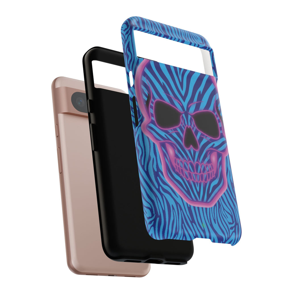 Neon Zebra Skull Tough Phone Case for iPhone, Galaxy, or Google Pixel