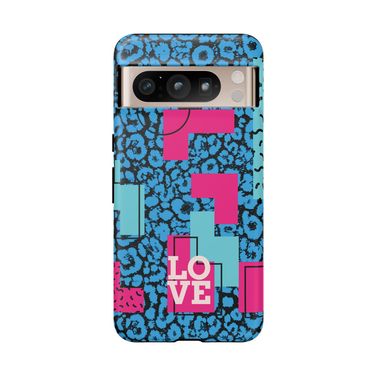 LOVE Blue Leopard 80s Vibe Tough Case for iPhone, Galaxy, or Google Pixel