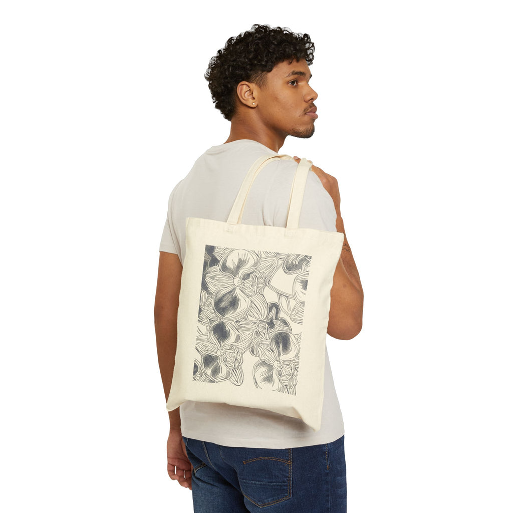 Orchids Print Cotton Canvas Tote Bag