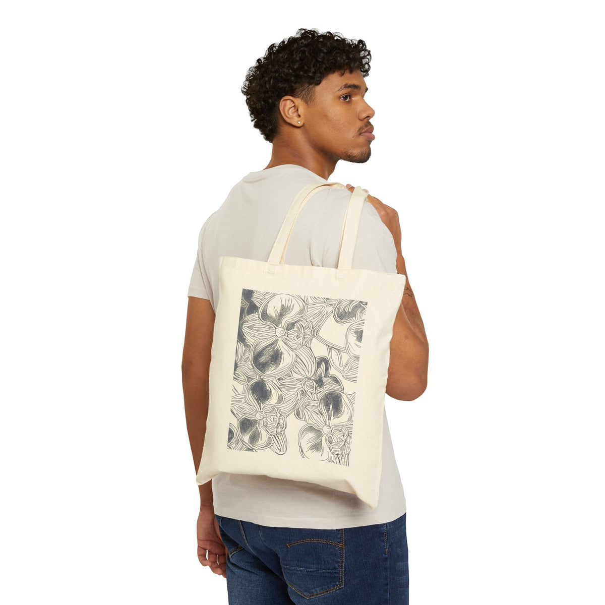 Orchids Print Cotton Canvas Tote Bag