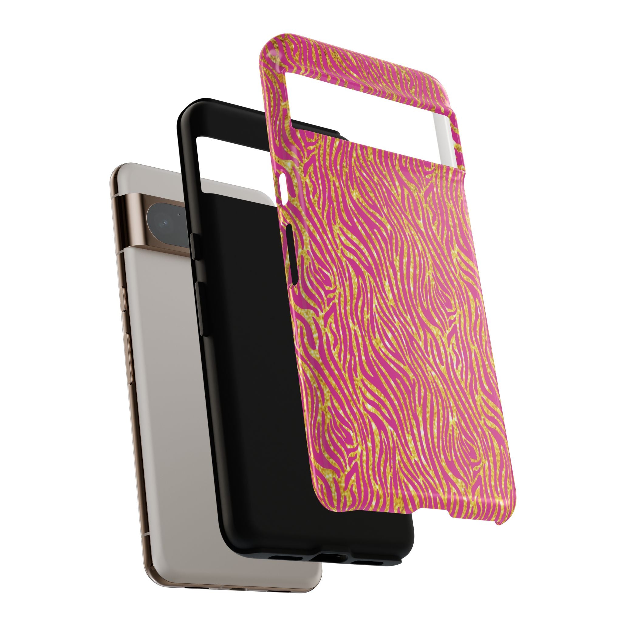 Pink Gold Zebra Print Tough Case for iPhone, Galaxy, or Google Pixel