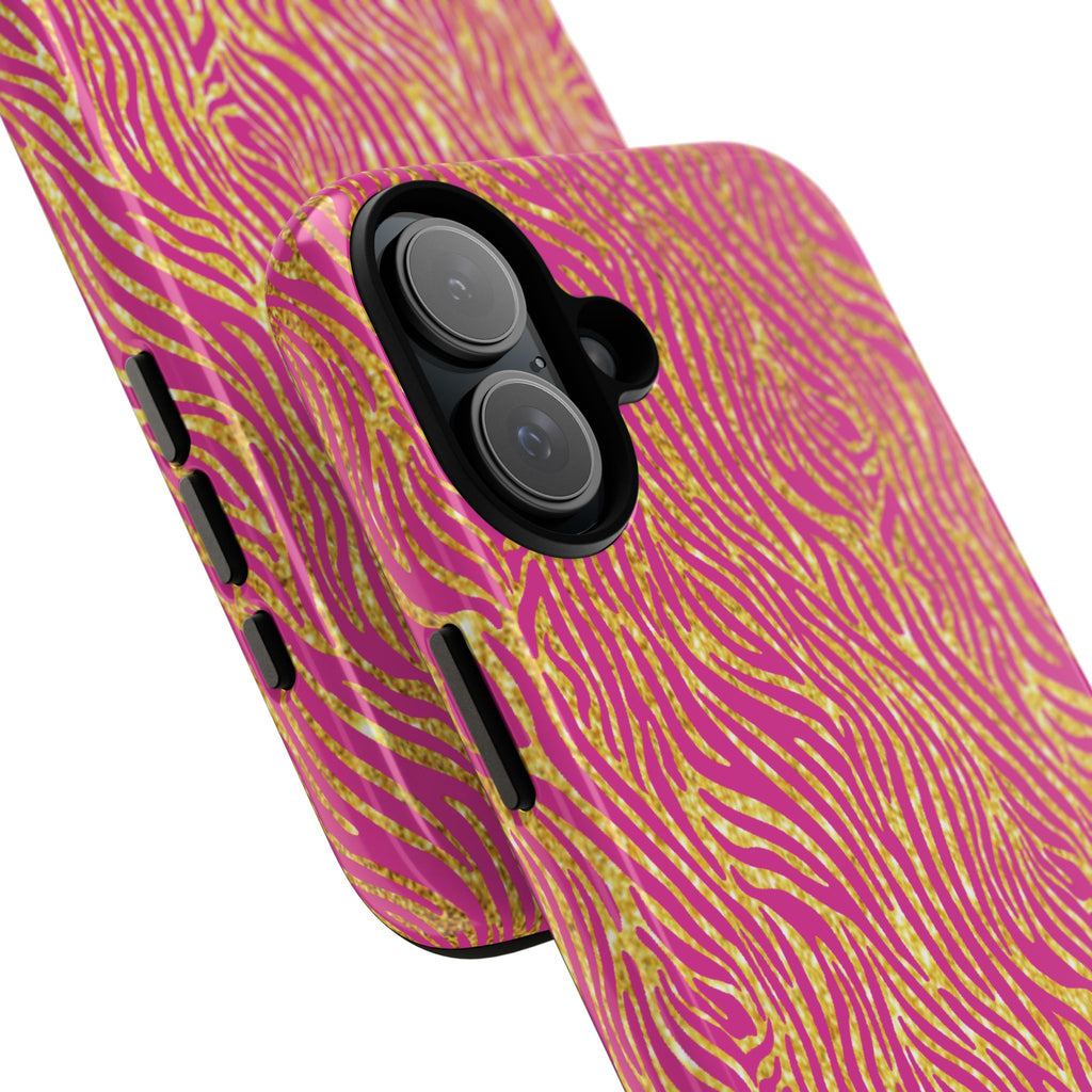 Pink Gold Zebra Print Tough Case for iPhone, Galaxy, or Google Pixel