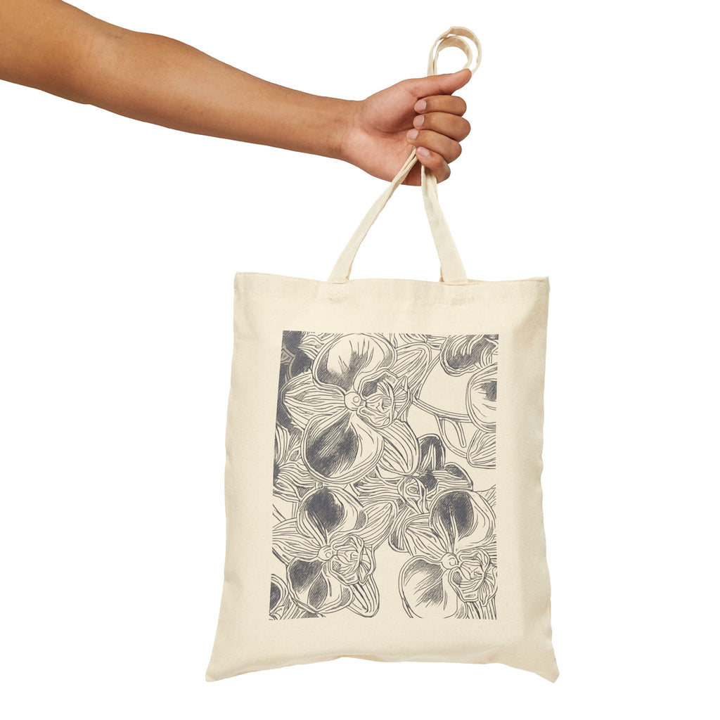 Orchids Print Cotton Canvas Tote Bag
