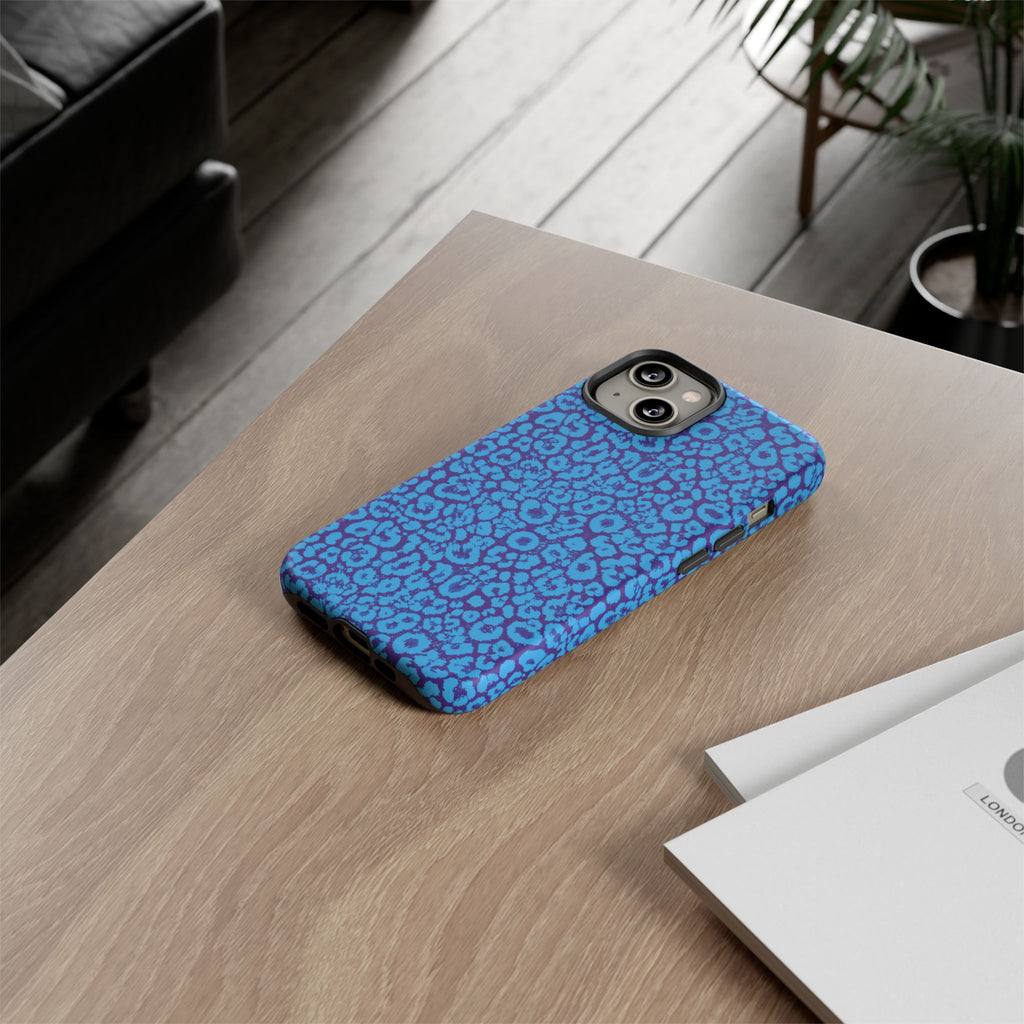 Blue Purple Leopard Tough Phone Case iPhone, Galaxy, or Google Pixel