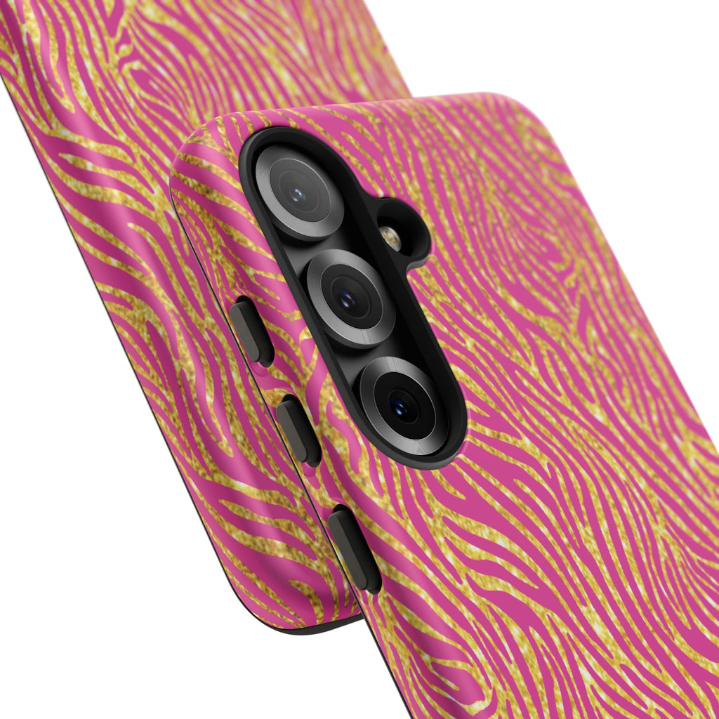 Pink Gold Zebra Print Tough Case for iPhone, Galaxy, or Google Pixel
