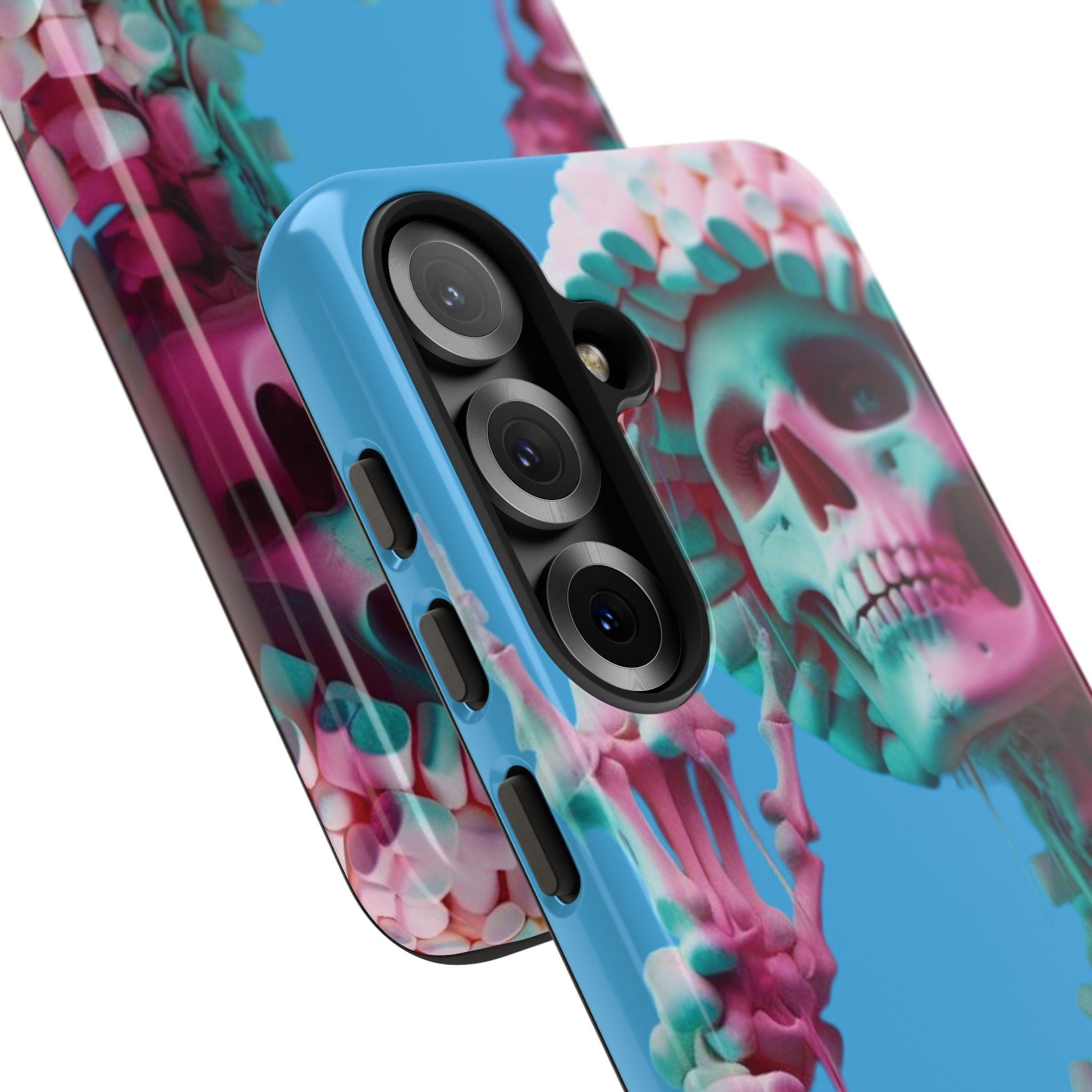 Neon Pink Skeleton Blue Tough Phone Case for iPhone, Galaxy or Google Pixel