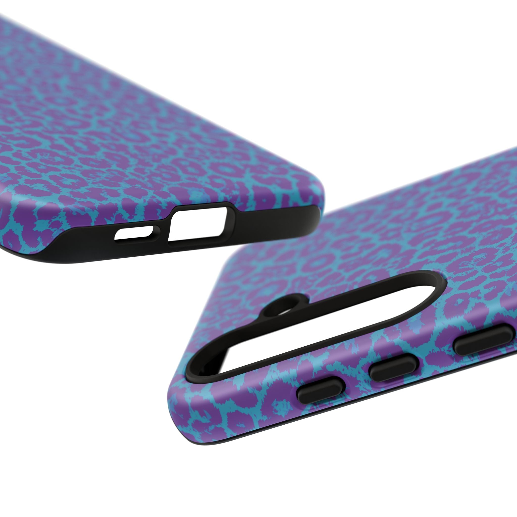 Leopard Printed Purple Blue Tough Phone Case for iPhone, Galaxy, or Google Pixel