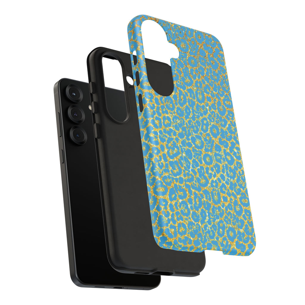 Blue Gold Leopard Tough Phone Case for iPhone, Galaxy, or Google Pixel