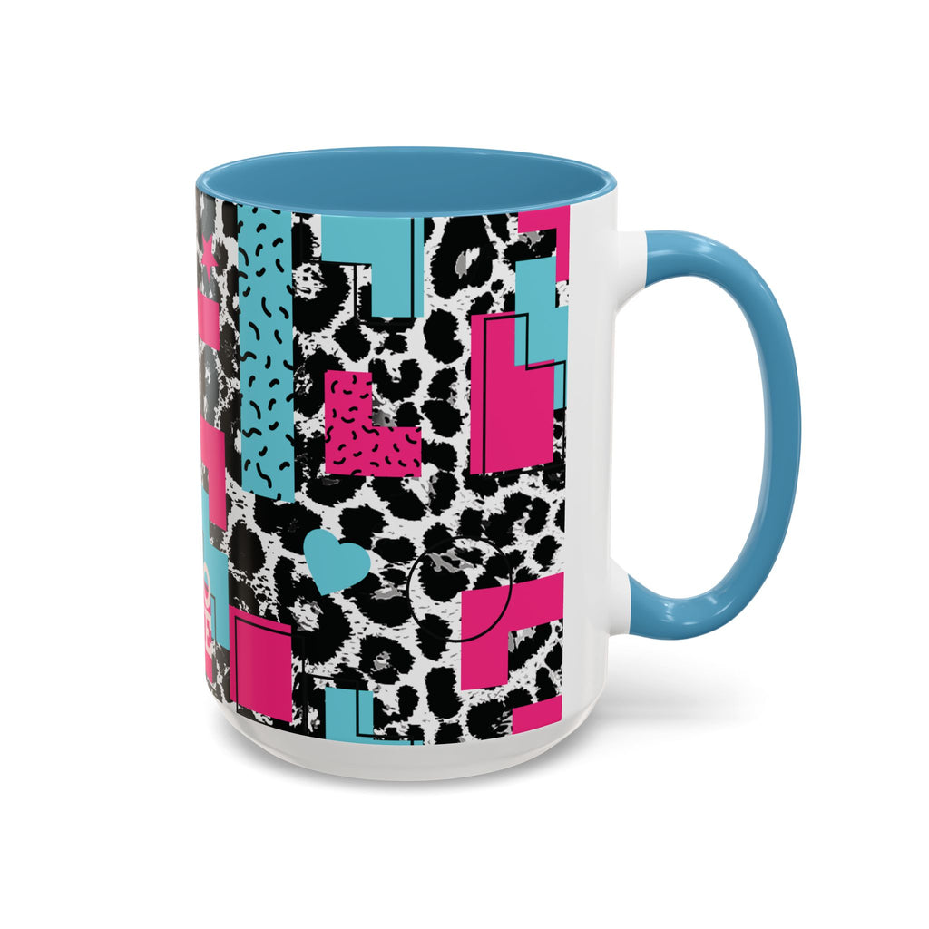 Retro Vibes Love Blocks Leopard Print Coffee Mug Kitchen Decor, Gift