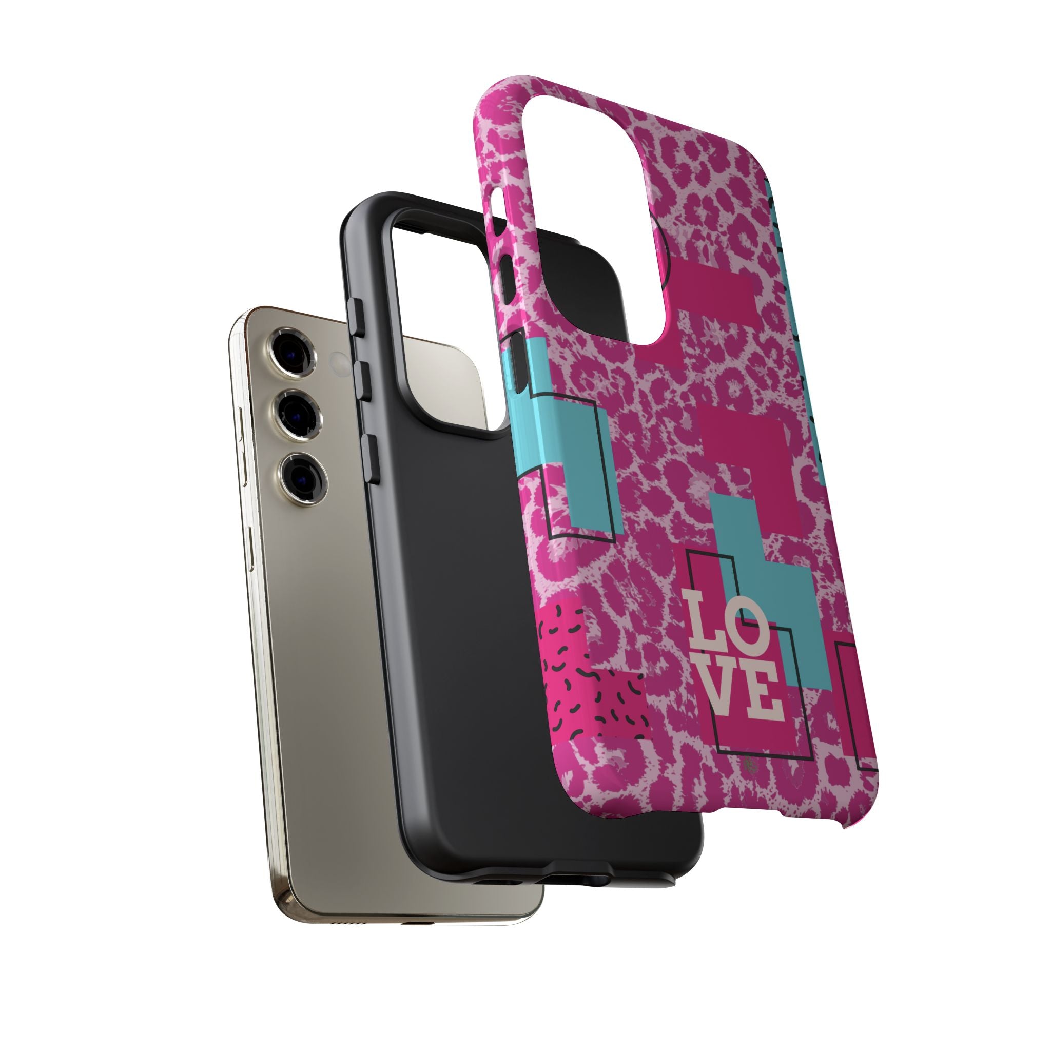 Retro Love Pink Leopard RG Tough Phone Case for iPhone, Galaxy, or Google Pixel