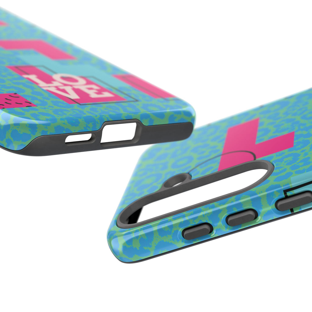 LOVE Aqua Blue Leopard RG Tough Phone Case iPhone, Galaxy, or Google Pixel