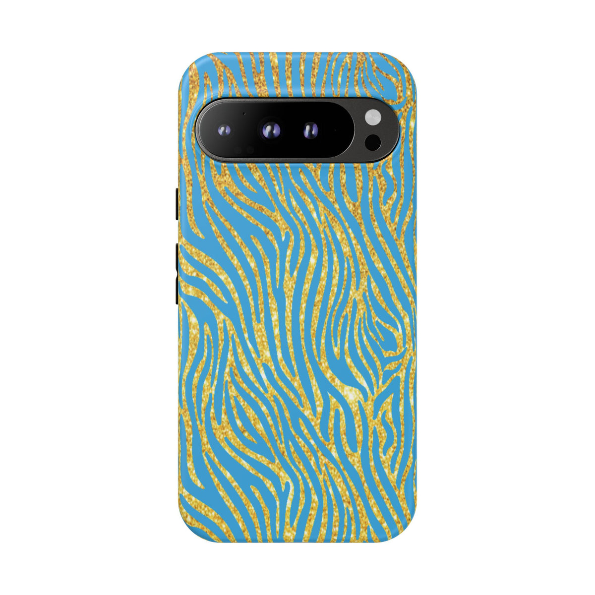 Blue Gold Zebra Tough Case for iPhone, Galaxy, or Google Pixel
