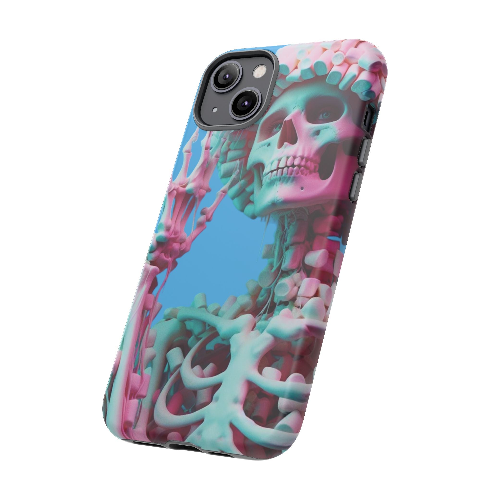 Neon Pink Skeleton Blue Tough Phone Case for iPhone, Galaxy or Google Pixel