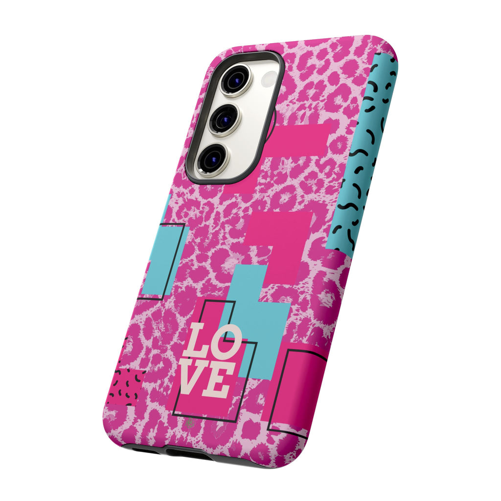 Retro Love Pink Leopard RG Tough Phone Case for iPhone, Galaxy, or Google Pixel