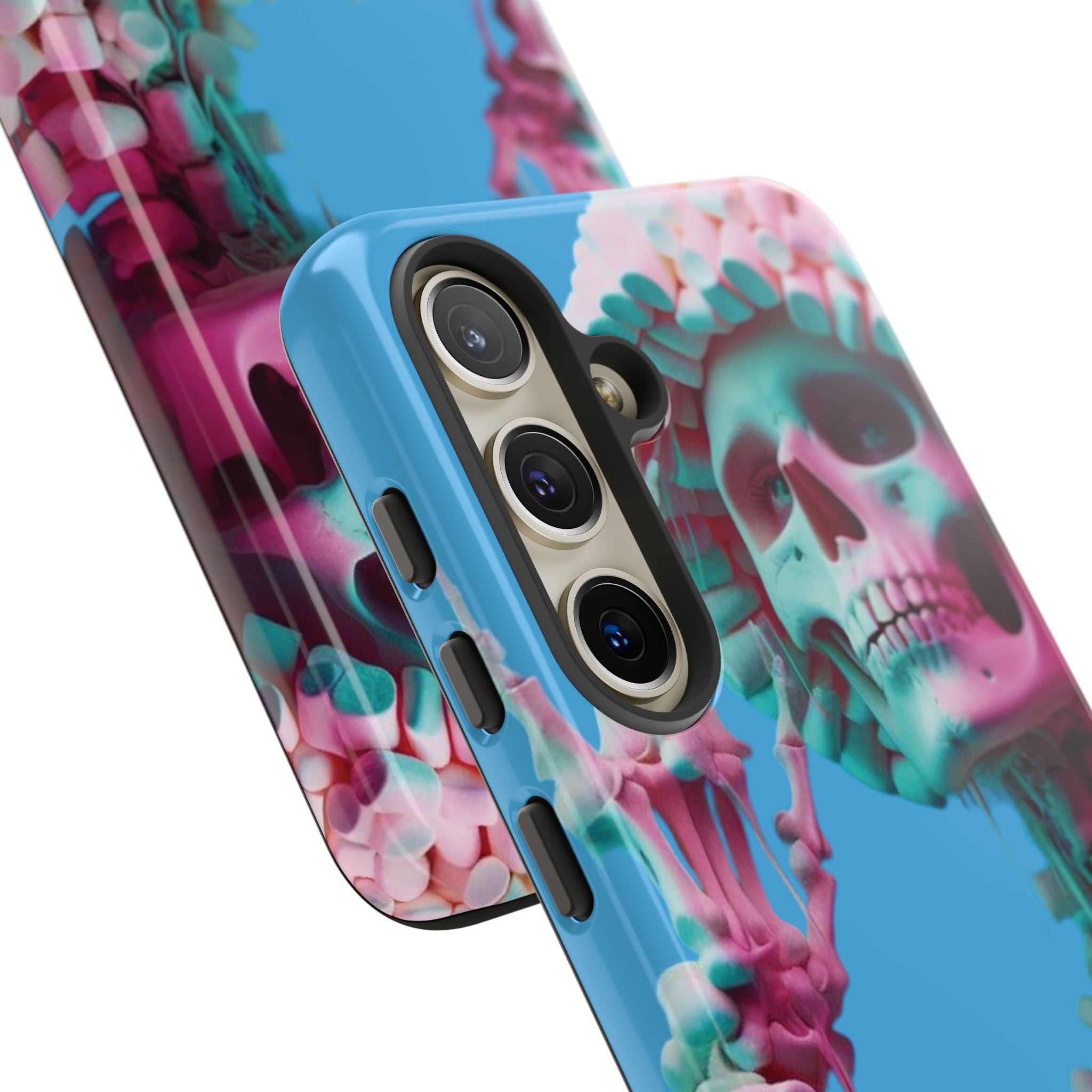 Neon Pink Skeleton Blue Tough Phone Case for iPhone, Galaxy or Google Pixel