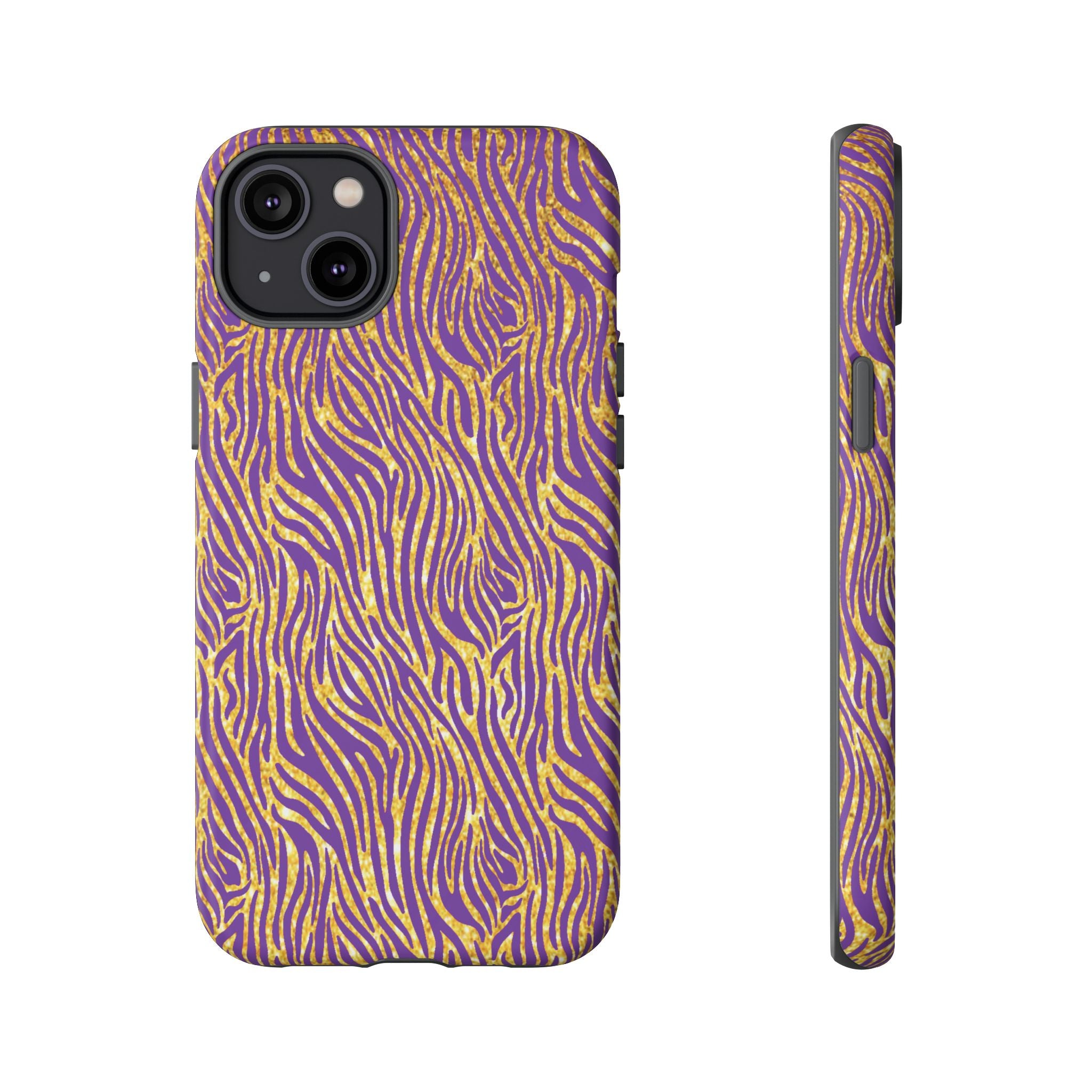 Vibrant Purple Gold Zebra Tough Phone Case iPhone, Galaxy, or Google Pixel