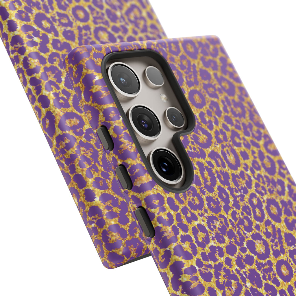 Purple Gold Leopard Tough Phone Case for iPhone, Galaxy, or Google Pixel