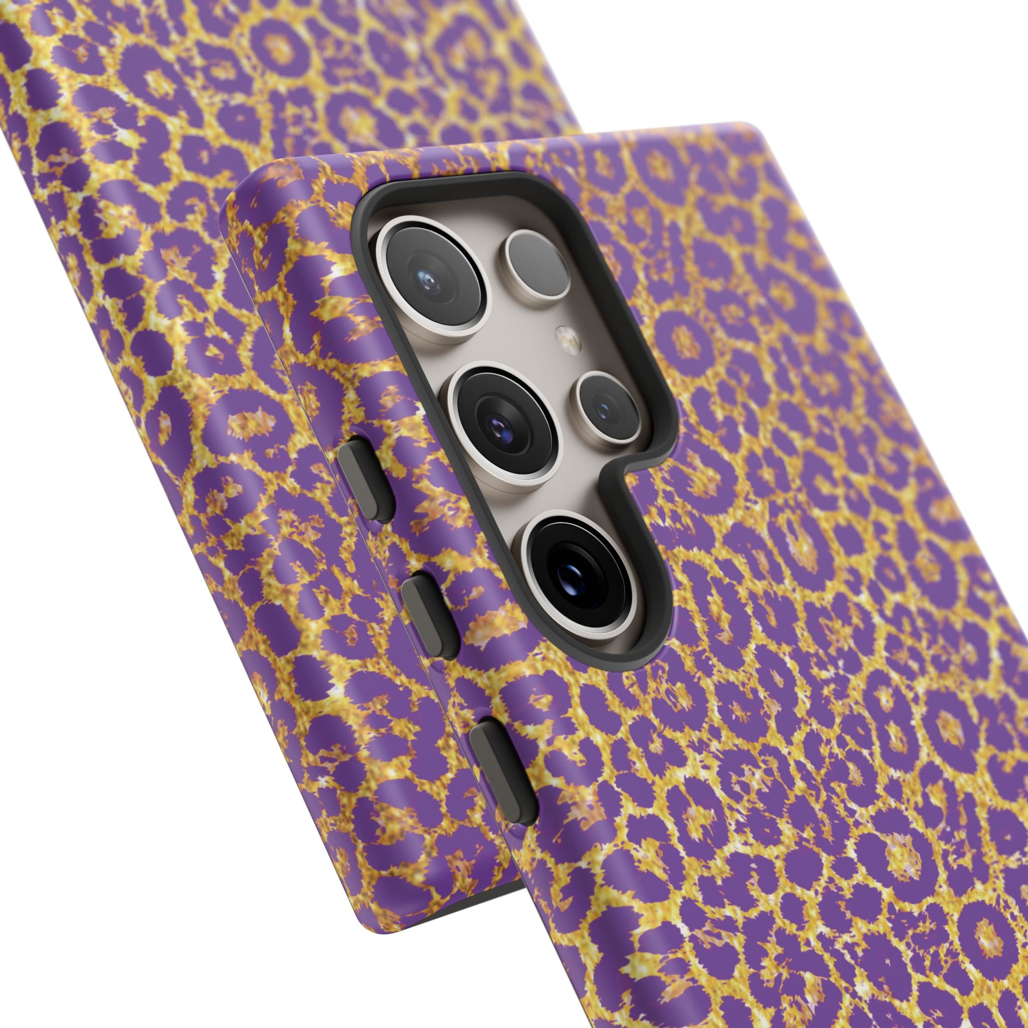 Purple Gold Leopard Tough Phone Case for iPhone, Galaxy, or Google Pixel