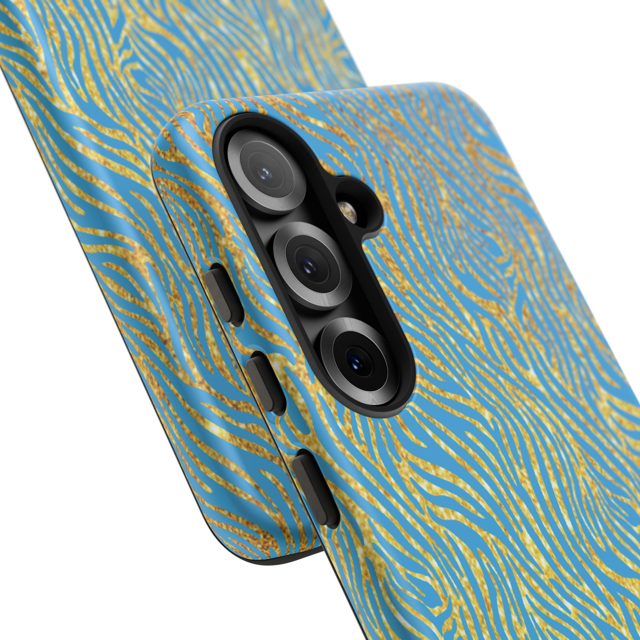 Blue Gold Zebra Tough Case for iPhone, Galaxy, or Google Pixel