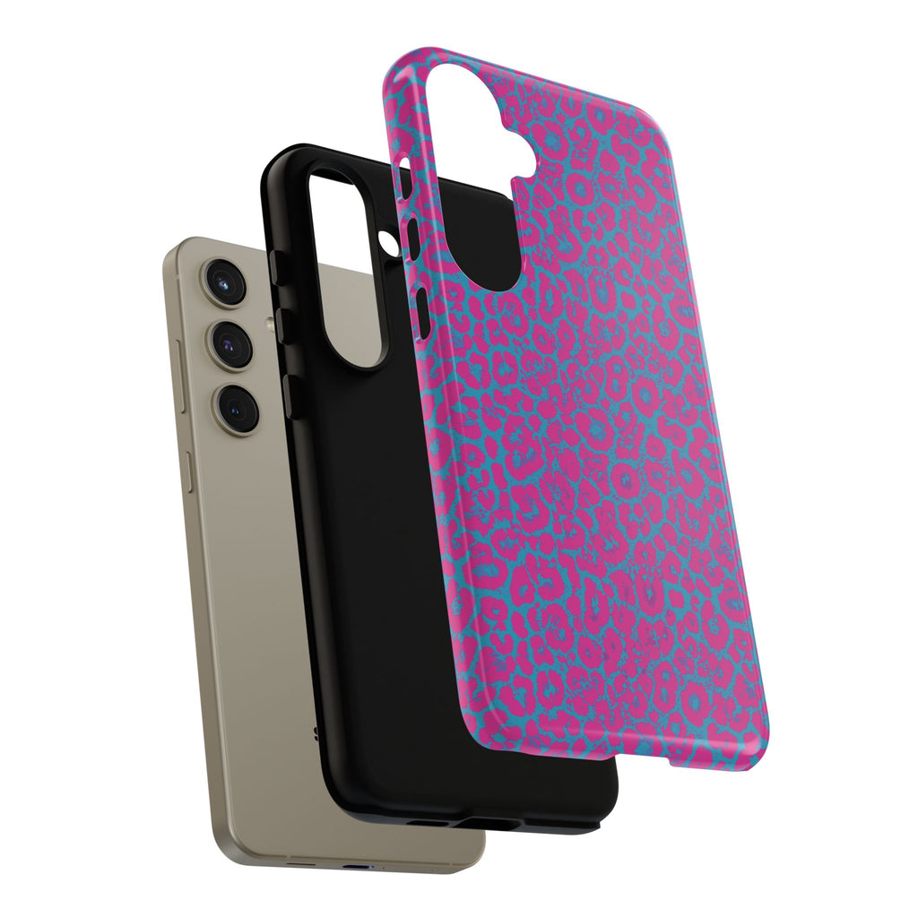 Pink Blue Leopard Tough Phone Case iPhone, Galaxy, or Google Pixel