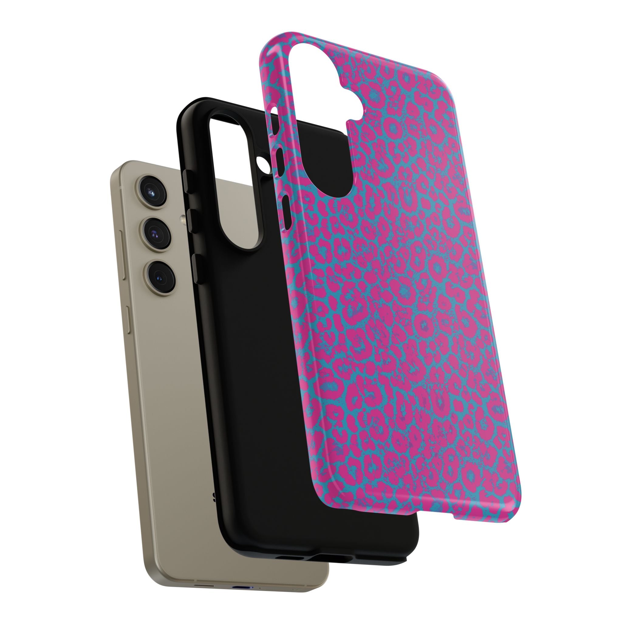 Pink Blue Leopard Tough Phone Case iPhone, Galaxy, or Google Pixel