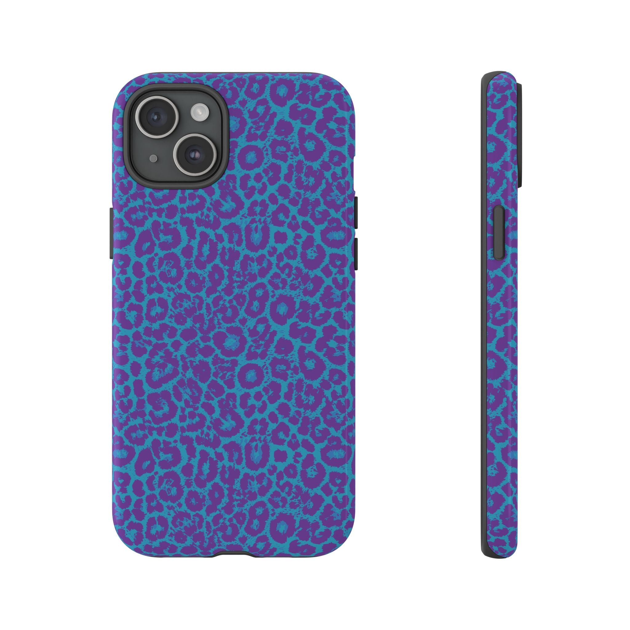 Leopard Printed Purple Blue Tough Phone Case for iPhone, Galaxy, or Google Pixel