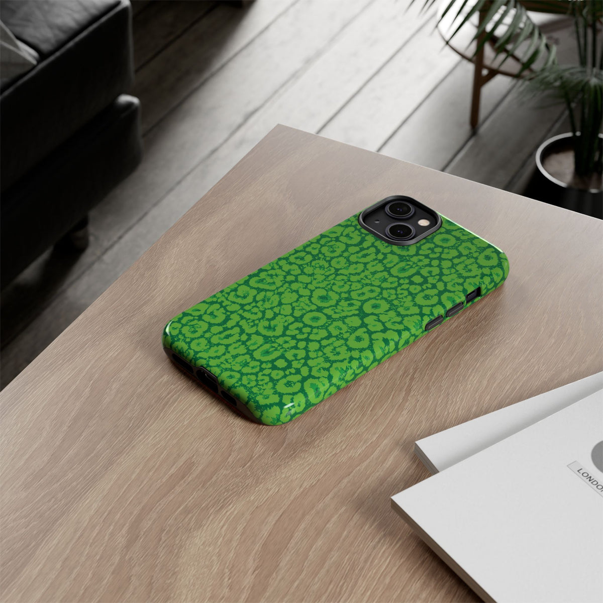 Neon Green Leopard Tough Phone Case for iPhone, Galaxy, or Google Pixel